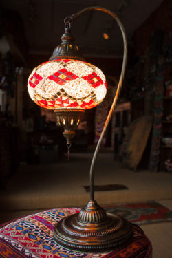 (TM17ROW) Red Orange White  Swan Neck Turkish Mosaic Electric Glass Lamp a