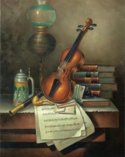 Classical-Still-Life-Oil-Painting-Violin-On-The-Table-With-Books-640x800