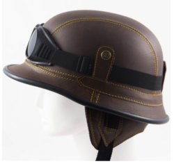 German-Helmet-Large-Brown-Novelty-WW2-Half-Skull-Cap-For-Men-Women-Use-for-Motorcycle-Chopper-Biker-Scooter-Free-Pair-of-Riding-Goggles