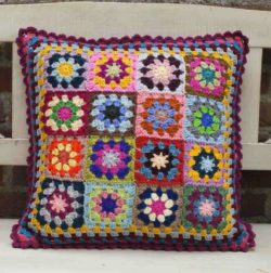 colorful granny pillow cover love Crochet Pillow Cover Pinterest this colorful granny square pillow cover crochet rhpinterestcom tutorial fleecebacked covers same idea