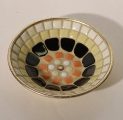 Mid-Century-Mosaic-Tile-Round-Dish-5-Goldtone-Trinket-Ashtray
