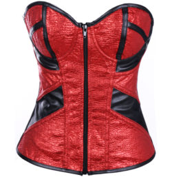 Glitter-PU-Leather-Zipper-Corset-Red-PLC515