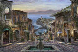 Robert-Finale-Original-Fountain-city-Landscape-Oil-Painting-SUMMER-IN-VERNAZZA-Art-print-reproduction-on-canvas