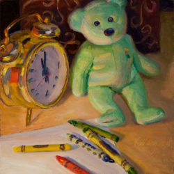 160305 still life with a teddy bear doll and a clock