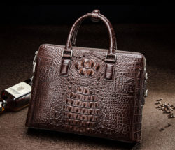 Business-Mens-Crocodile-Leather-Briefcase-Bag-Handbag-Laptop-Shoulder-Bag-Brown-Front