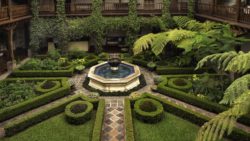 Fountain-In-Geometric-Garden-HD-Wallpaper