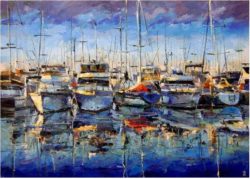 Original-Painting-Oil-on-Canvas-Art-Marina-Boats-Dusan