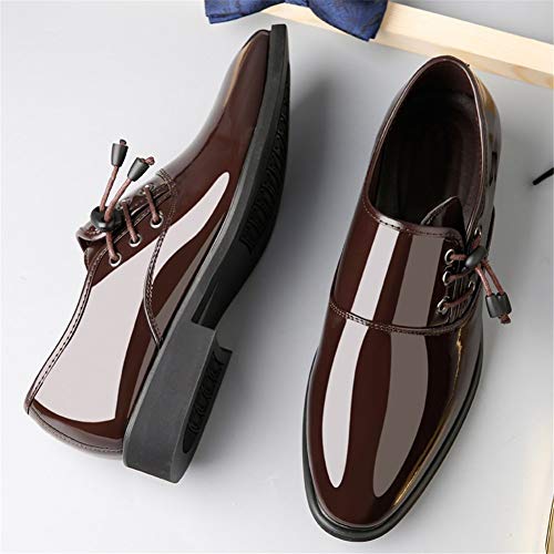 GLSHI Mens Shoes Shiny Microfibre Spring Fall Formal Shoes Fashion Pointed Toe Boots Dress Wedding Shoes Formal Business Work Black Brown B07CMY5X35_2