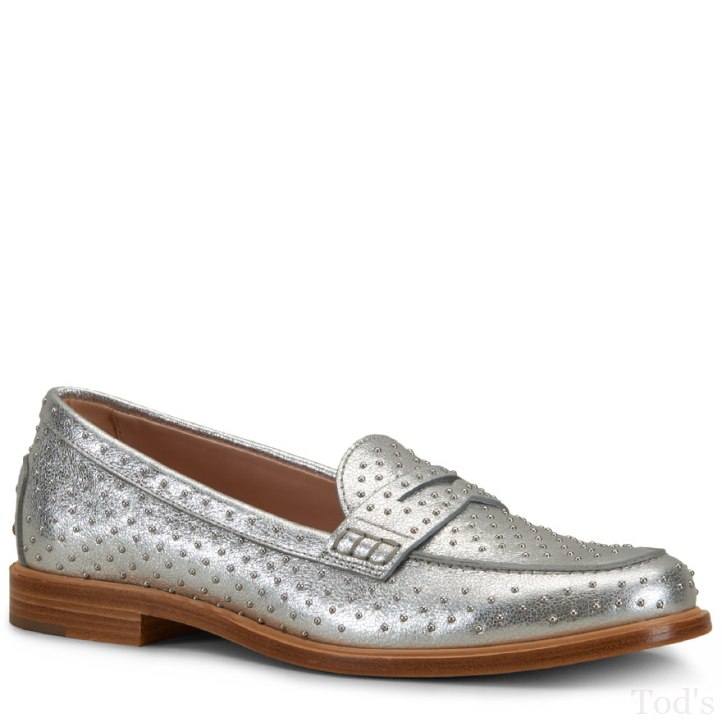 Tod s UK Sale Cool Tod s Loafers in Leather Womens SILVER Women Tod s Moccasins Leather Loafers in SILVER 1784FTJ br Tod s Women Shoes_LRG