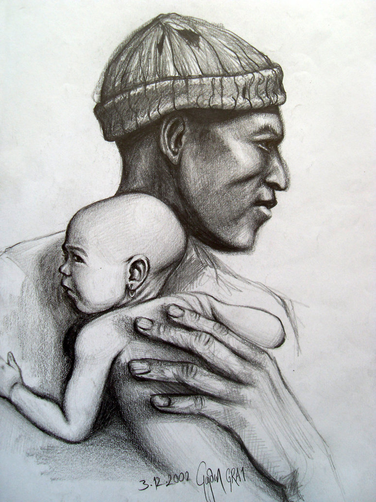 african_father_and_son_art_pencil_drawing_2002_by_caginoz-d98vvvb