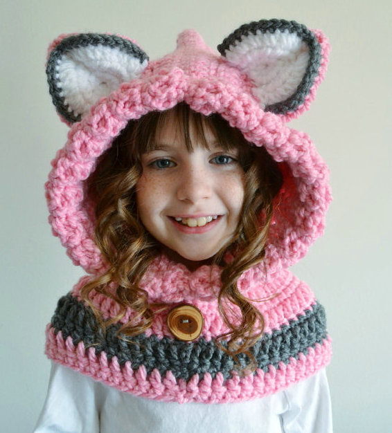children-s-Fox-Hat-pink-Fox-Hoodie-hat-girls-Fox-Cowl-Animal-Hat-Hooded-Scarf-Crochet