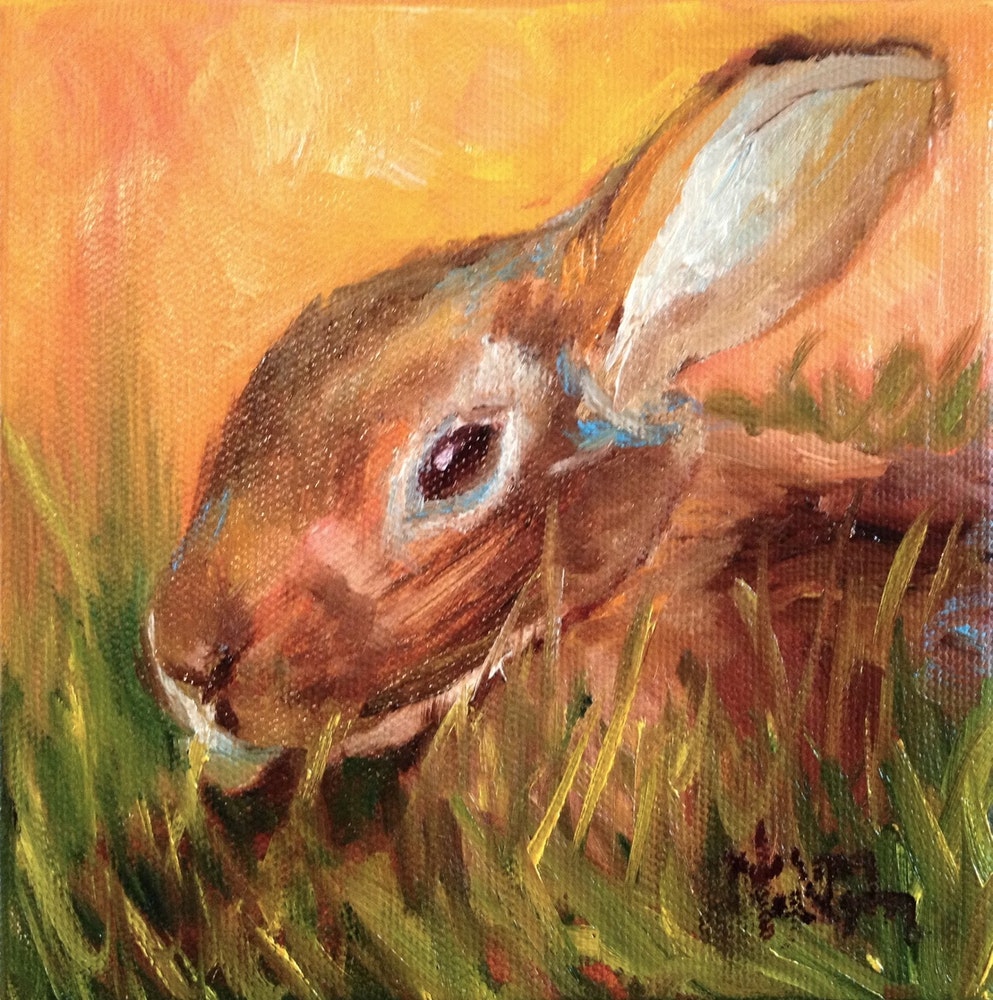 norma_wilson_original_oil_rabbit_hare_bunny_animal_wildlife_painting_art
