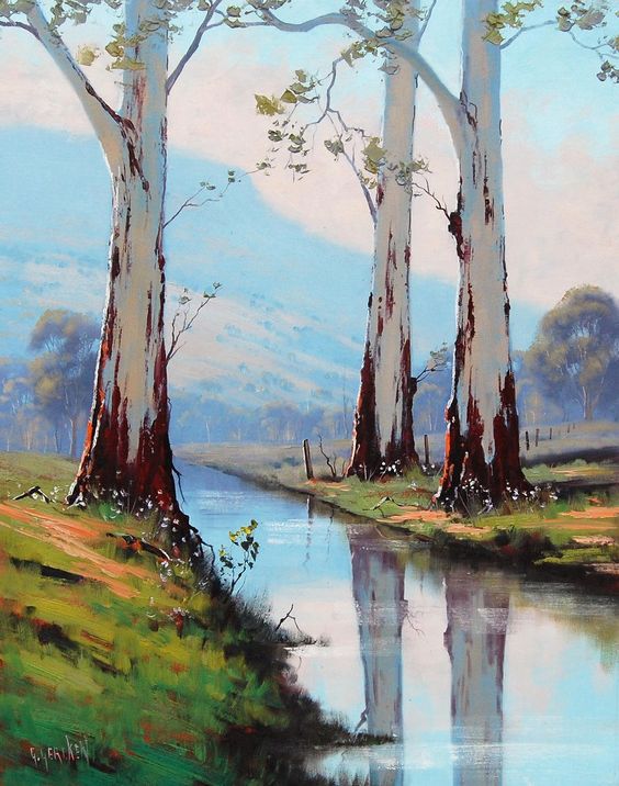 river oil painting art