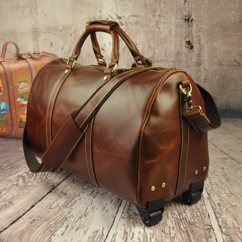 9557-Men-s-Boy-s-TOP-Bull-Leather-very-Large-Luggage-upright-Trolley-gift-Duffle-Gym