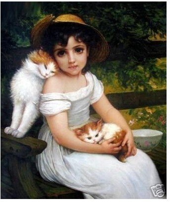 Handicraft-art-Oil-Painting-lovely-girl-and-cat-Guaranteed-100-Free-shipping