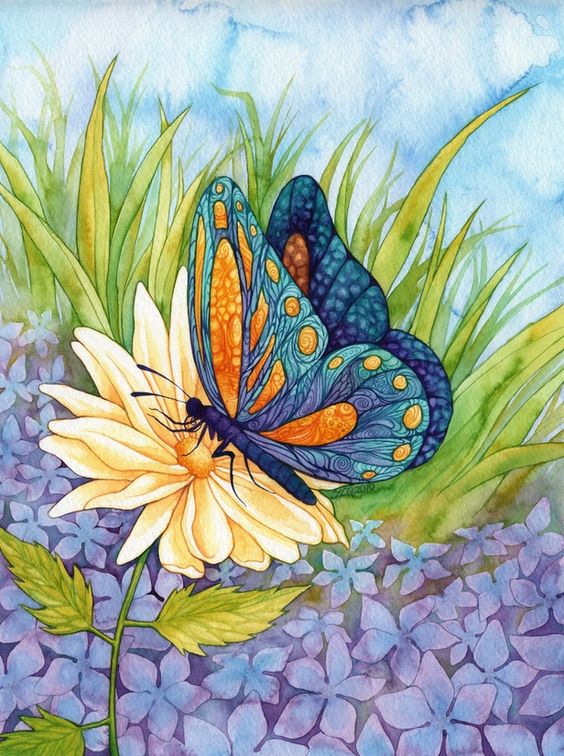 butterfly on flower oil painting