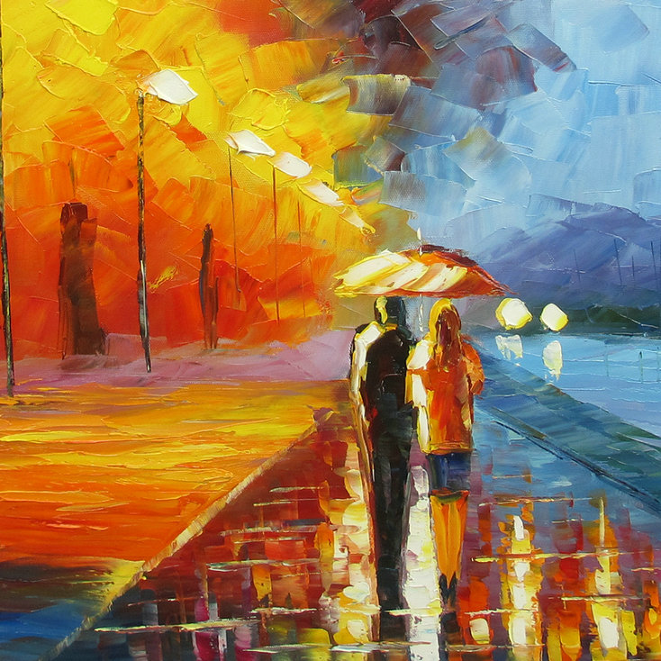 Bedroom Decor Landscape Oil Painting On Canvas Romantic Oil Painting lovers walk on the side of the lake Ot009_04