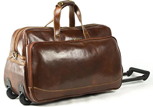 Genuine-Italian-Leather-Rolling-Travel-Bag-Holdall-Hand-Luggage-Duffel-Bag-Weekend-Overnight-Brown-Unisex-0