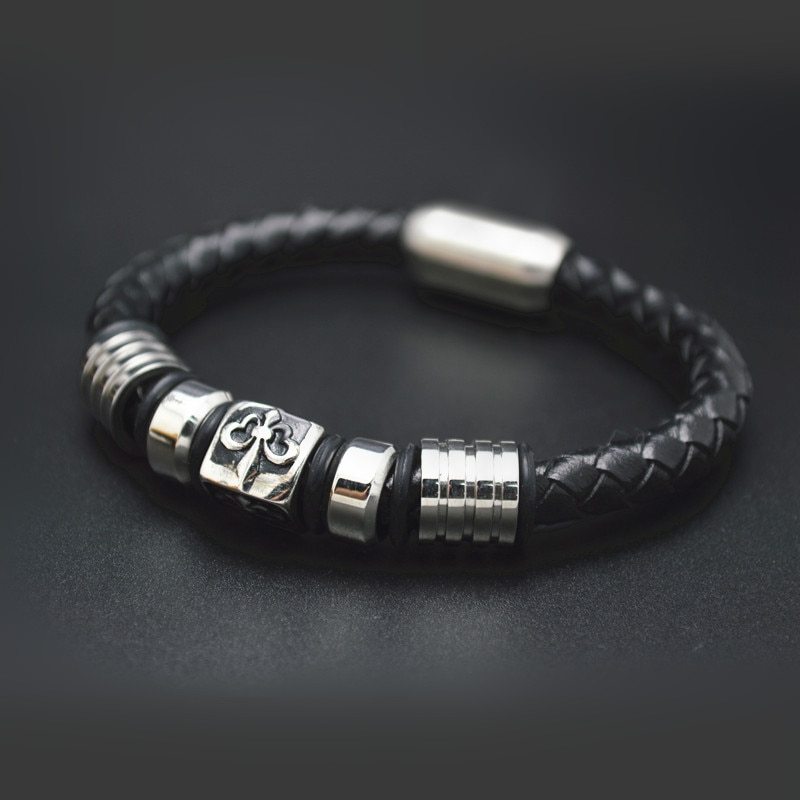 High-Quality-Stainless-Steel-Charms-Real-Black-Wide-Leather-Cord-Bracelets-Fashion-Man-Jewelry-Gift