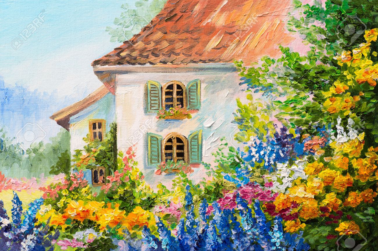 56391050-oil-painting-landscape-house-in-the-flower-garden-abstract-impressionism