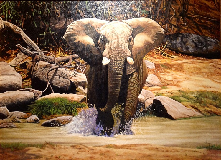 Elephant-painting-on-hardboard-by-James-Wempe