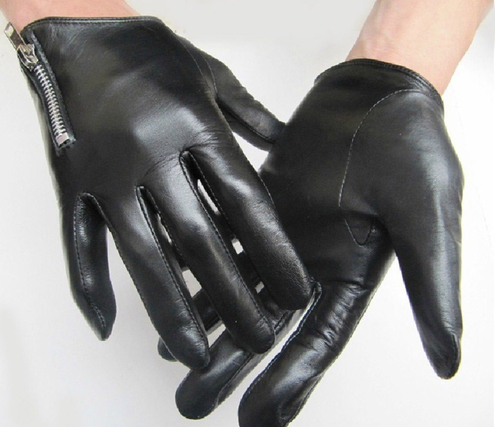 Man-s-short-side-zipper-top-quality-goat-leather-black-motor-everyday-gloves