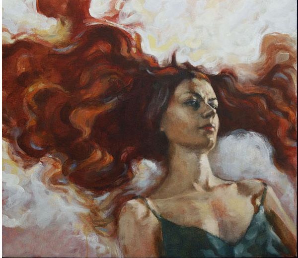 Hot-selling-Handcraft-Portrait-oil-painting-on-canvas-red-With-long-hair-Of-beauties-24x36inch-R125