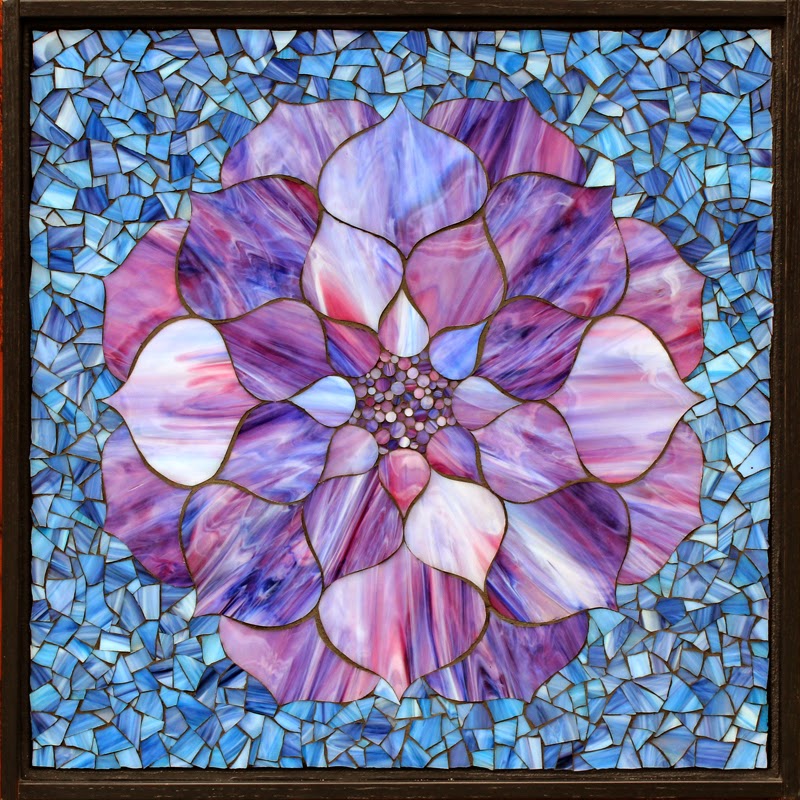 Kasia Polkowska Stained Glass Mosaic Purple on Blue Lotus Flower
