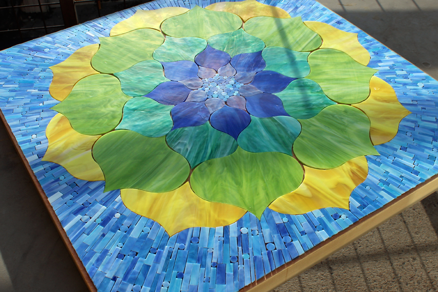 Kasia Polkowska Stained Glass Mosaic Yellow Lotus Flower Process 2