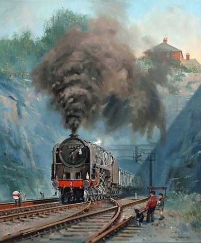 9F passing through Sherwood Tunnel nottinghamshire painted in oils