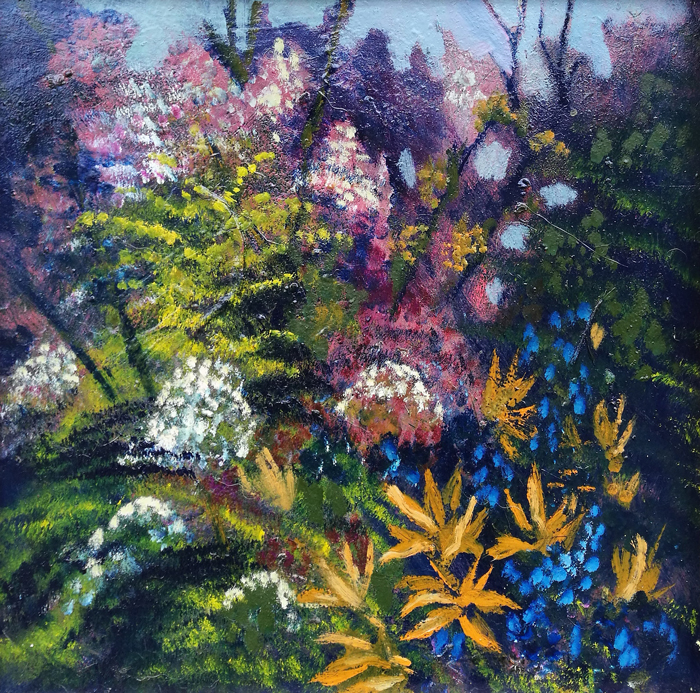 Gelynas-sode-Tapyba-Flowers-in-garden-Oil-painting-Odile-Norvilaite-Bytautiene