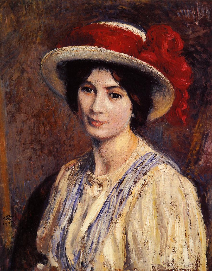 Hat-with-a-Red-Ribbon-1908-Georges-Lemmen-Oil-Painting