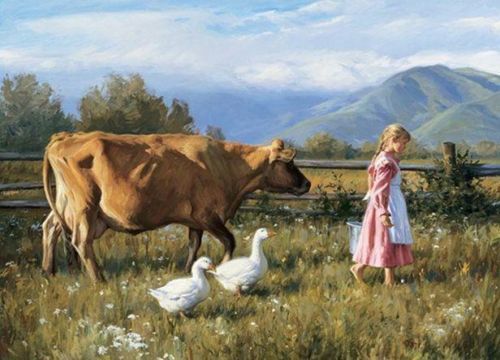Pure-Hand-painted-Oil-Painting-Cattle-Farm-Duck-Girl-No-Frame-6477.jpg_640x640