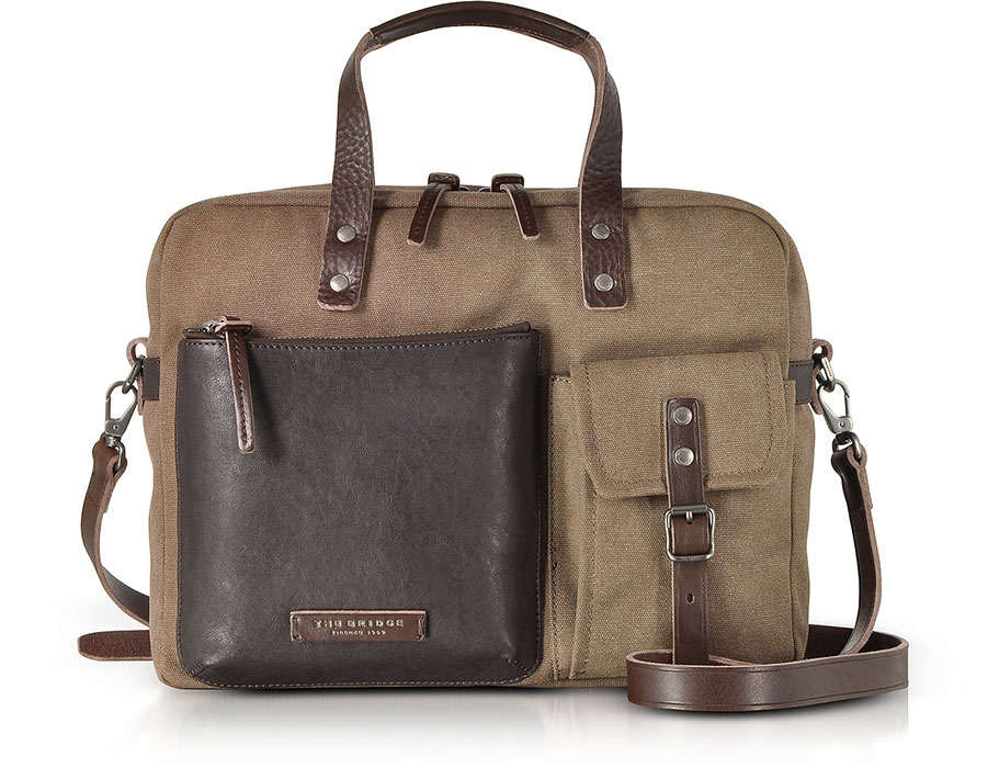 The-Bridge-Carver-D-Canvas-Briefcase-with-Leather-Front-Pocket-Image