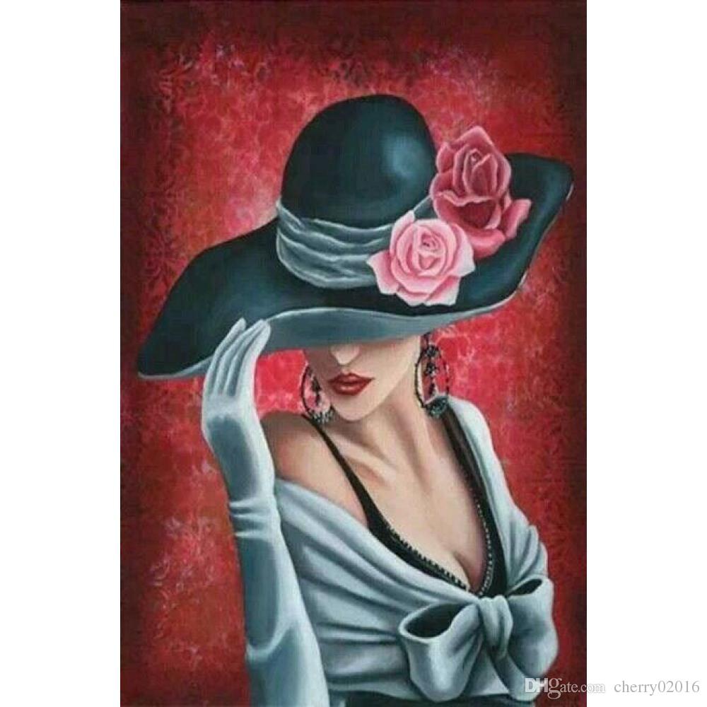 abstract-art-lady-with-rose-hat-hand-painted