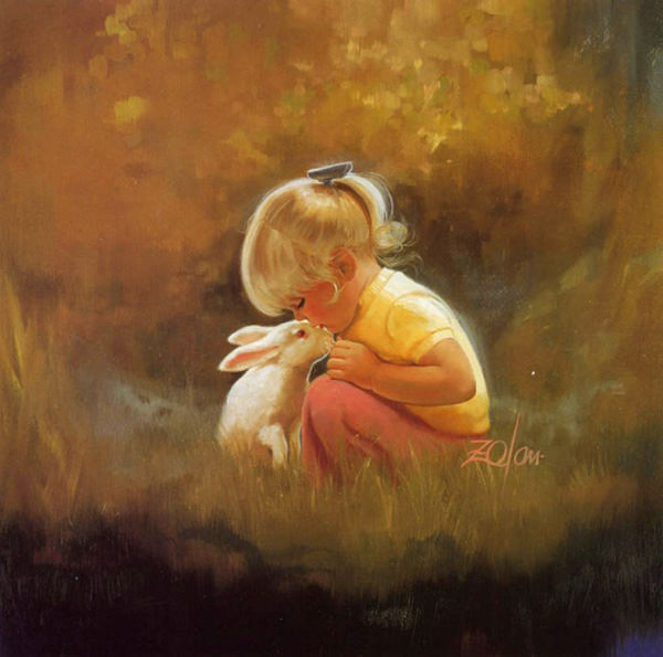 cute-baby-oil-painting-with-rabbit