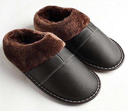 WampXY Leather Home Slipper Male Thickened soft and comfortable faux fur lining and non-slip soles B0792DTXZB